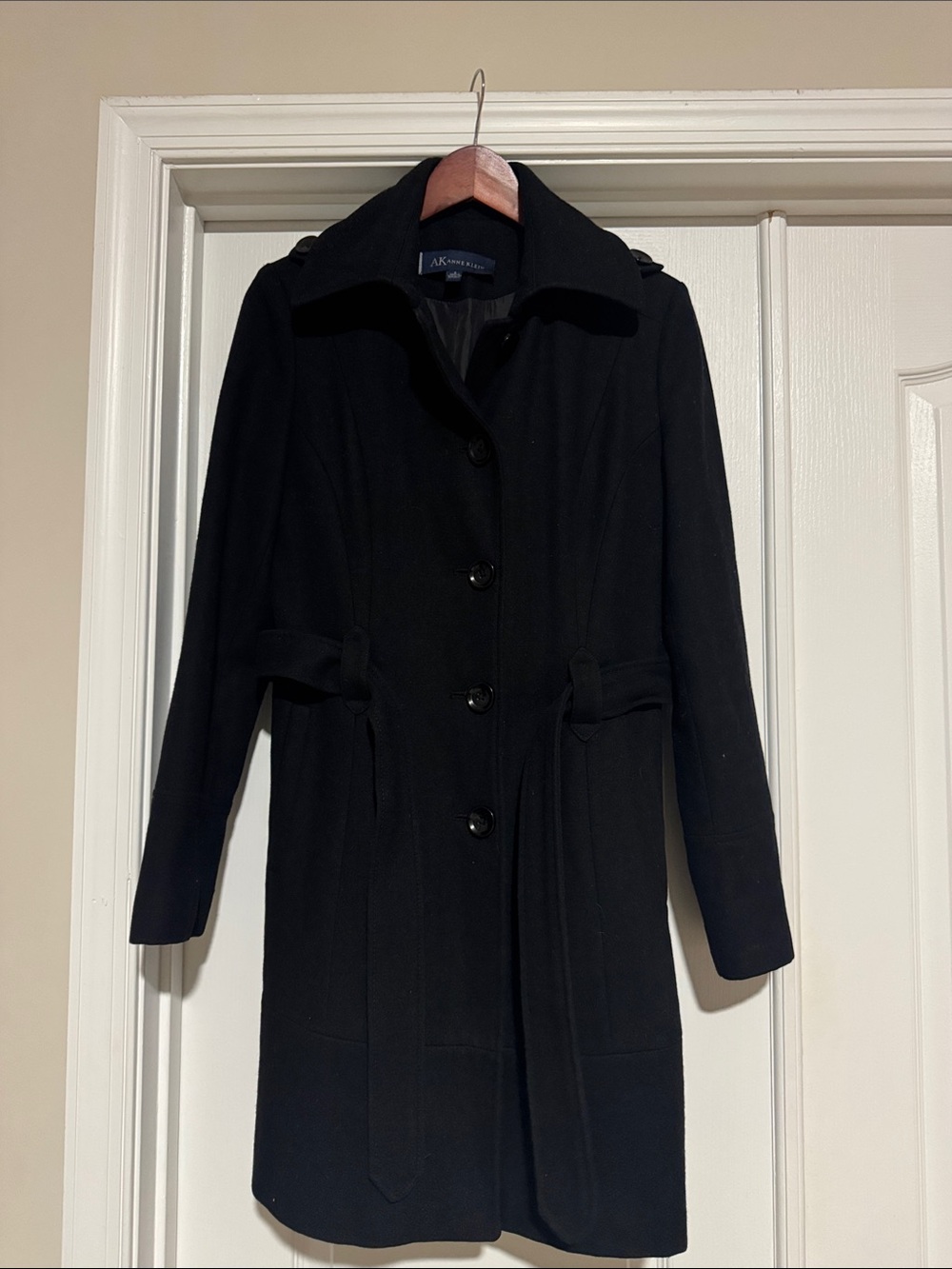 Anne Klein Black Wool Blend Coat with Belt